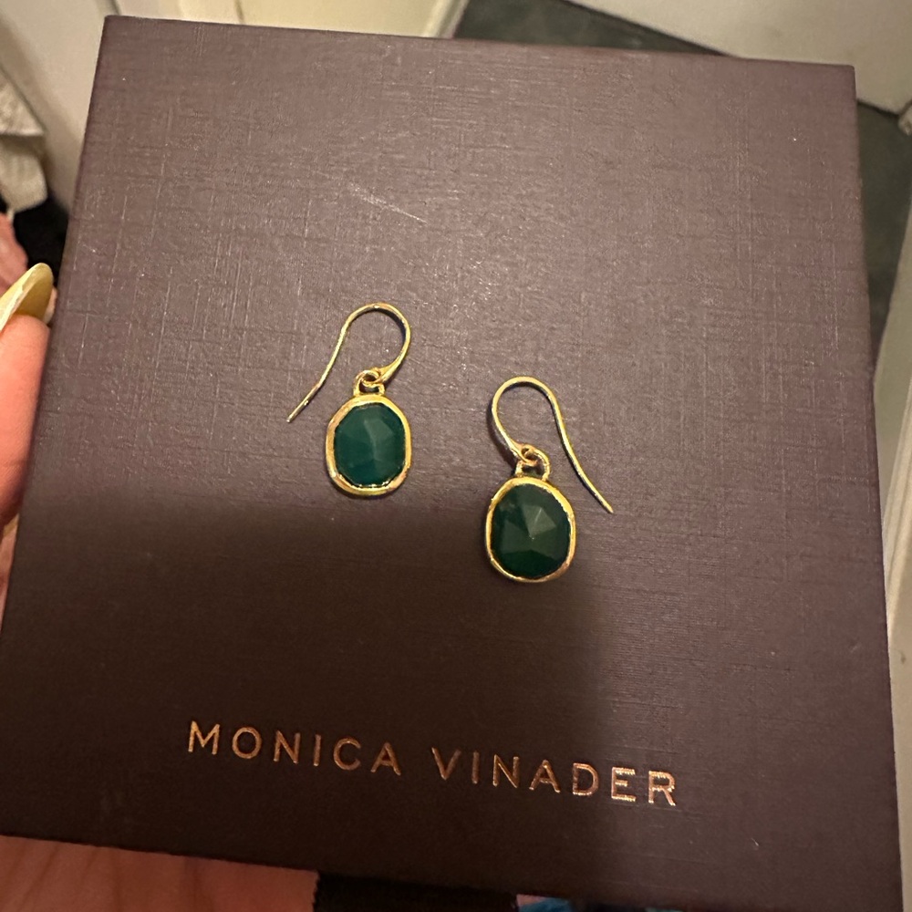 Monica Vinader Gold Siren Earrings with Green Onyx